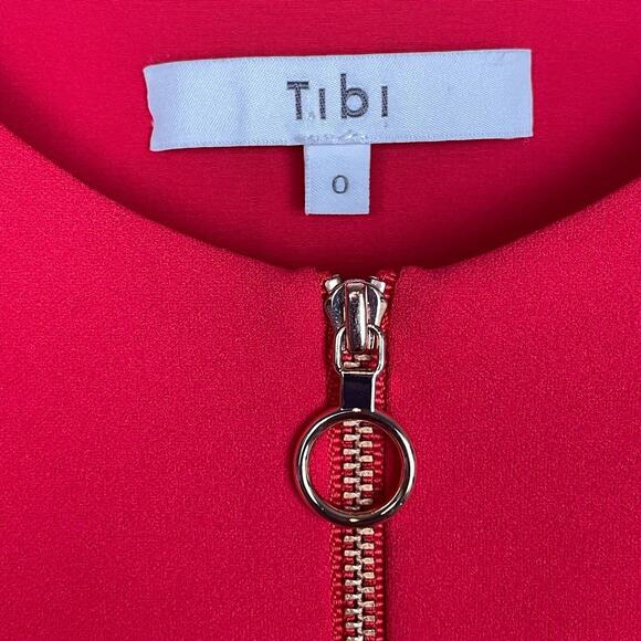 Tibi Red Bell Sleeve Sheath Dress Size 0 Ponte Knit Round Neck Knee Length - Picture 5 of 6